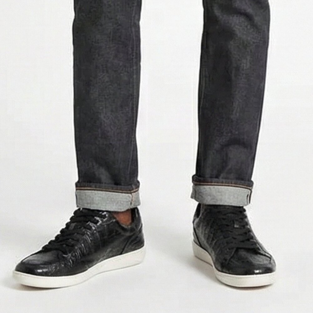 Zara Men's Black Crocodile Print Lace Up Sneakers Shoes